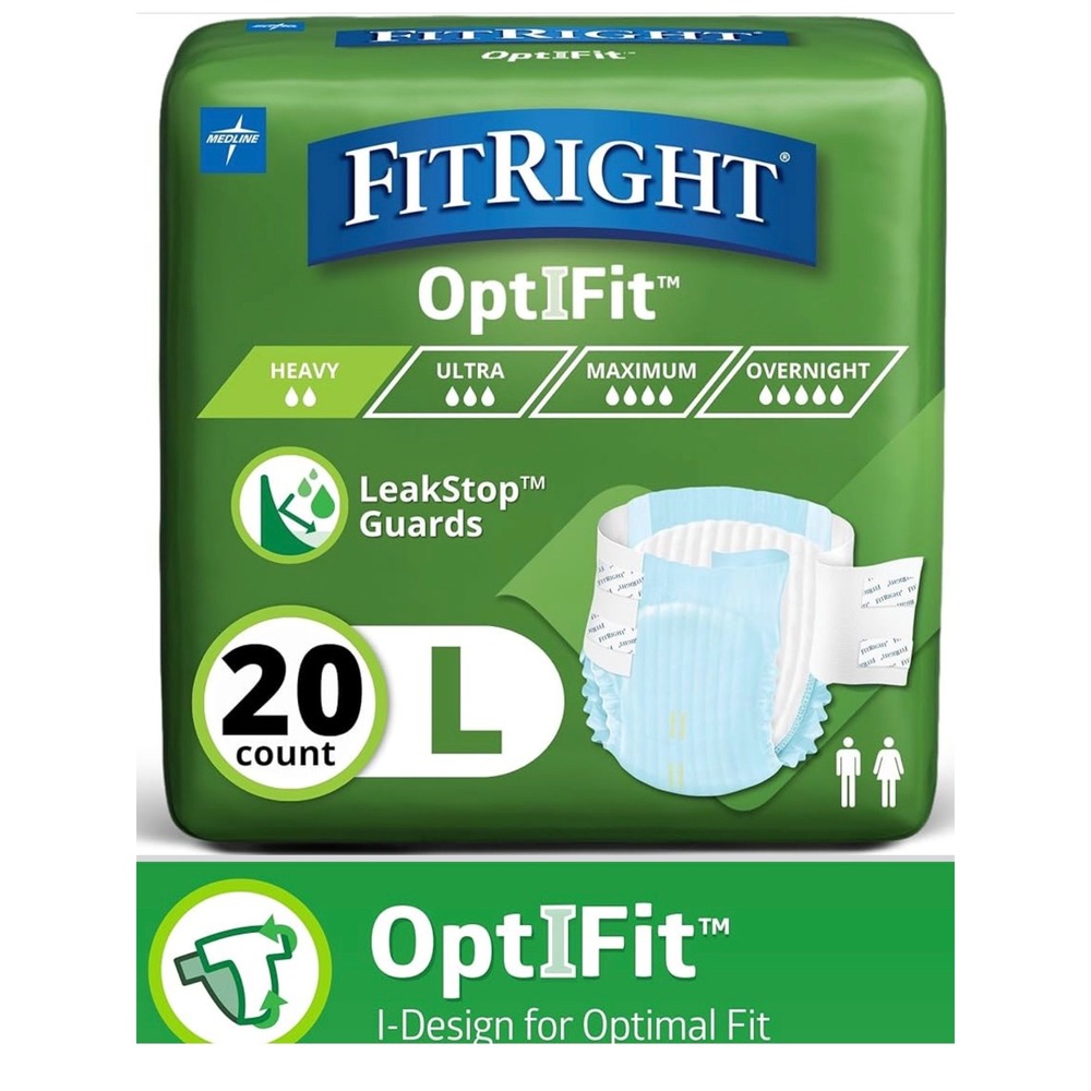 Medline FitRight OptiFit Extra Briefs Large‎ 44-56" 20 Count FITEXTRALG Unisex